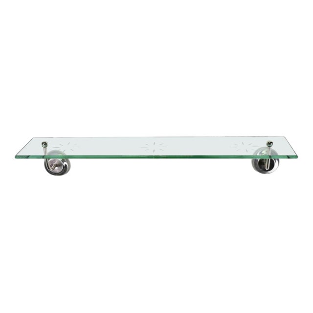 Vintage Glass Shelf in Chromed Metal and Cut Glass, Italy, 1970s For Sale