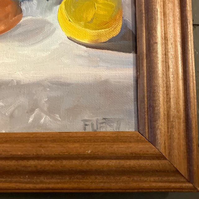 Original 11 x 14 painting on stretched canvas Signed bottom right Overall size with vintage wood frame is 14 x 17