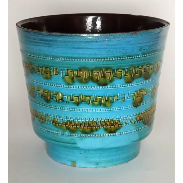 Large Blue Turquoise Flower Pot attributed to Aldo Londi for Bitossi, 1960s For Sale - Image 12 of 12