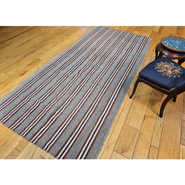 Turkish Vintage Turkish Kilim Rug, Handwoven Wool, Gray & Maroon Stripes, 5x10 For Sale - Image 3 of 11