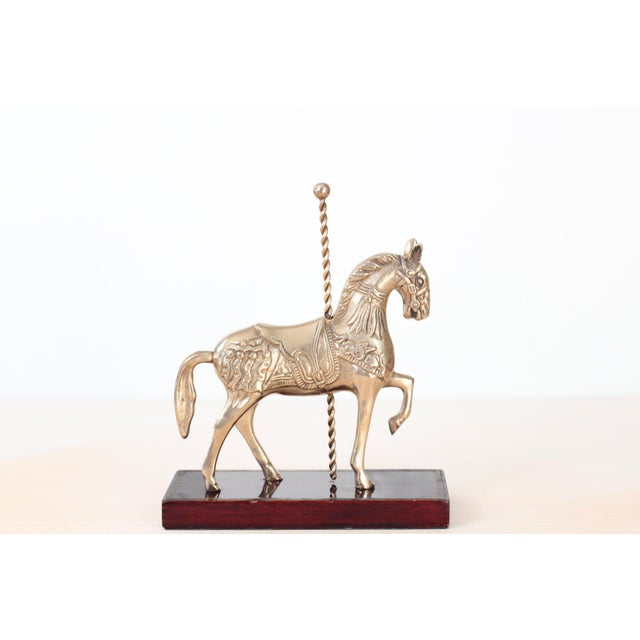Mid-Century Brass Carousel Horse Figurine on Wood Base, Whimsical Home Decor For Sale - Image 13 of 17