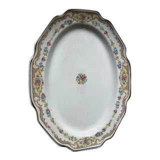 1970s Mid-Century Modern Ceramic Oval Platter With a Floral Rim For Sale