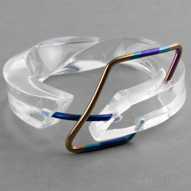 Transparent Lucite Plexiglass Bangle Bracelet with Anodized Aluminum Belt Buckle For Sale - Image 10 of 15