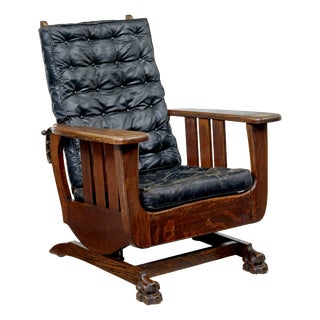 Antique Oak and Leather Rocking Chair, 1910 For Sale