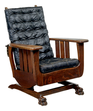 Antique Oak and Leather Rocking Chair, 1910