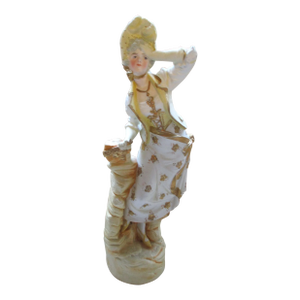 Antique French Style Ornate Gold & Yellow Bisque Young Girl Figurine