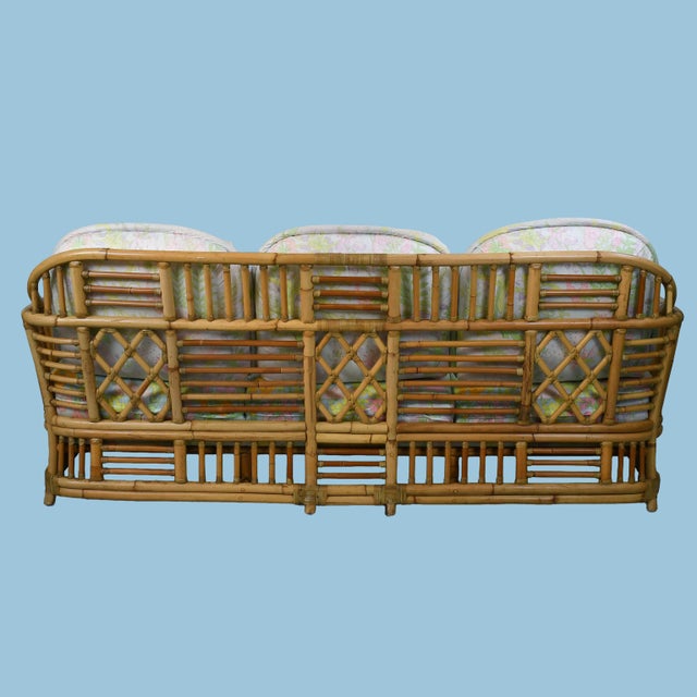 Vintage Fretwork Burnt Bamboo Sofa For Sale - Image 4 of 7