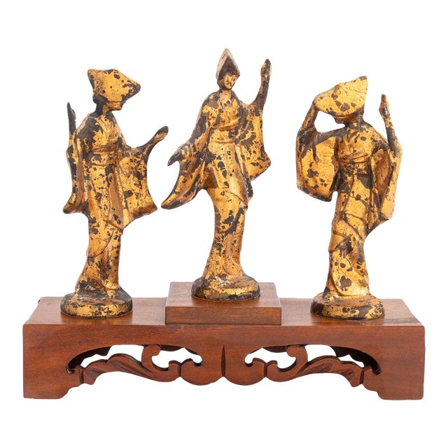 James Mont Style Gilt Metal Figural Sculptures, 3 For Sale