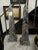 Vintage pair of stunning Neoclassical style satin gray finish herringbone wood inlaid tall obelisks.