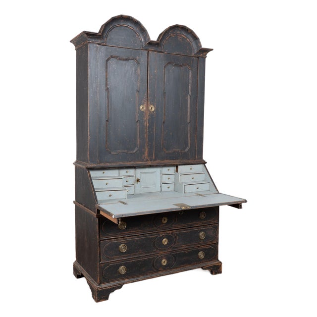 Early 19th Century Danish Black Painted Oak Baroque Secretary For Sale