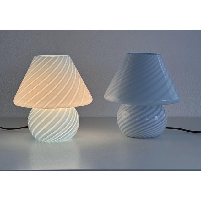 Vintage Italian Mushroom Table Lamps in Blue Swirl Glass, 1970s, Set of 2 For Sale - Image 10 of 16