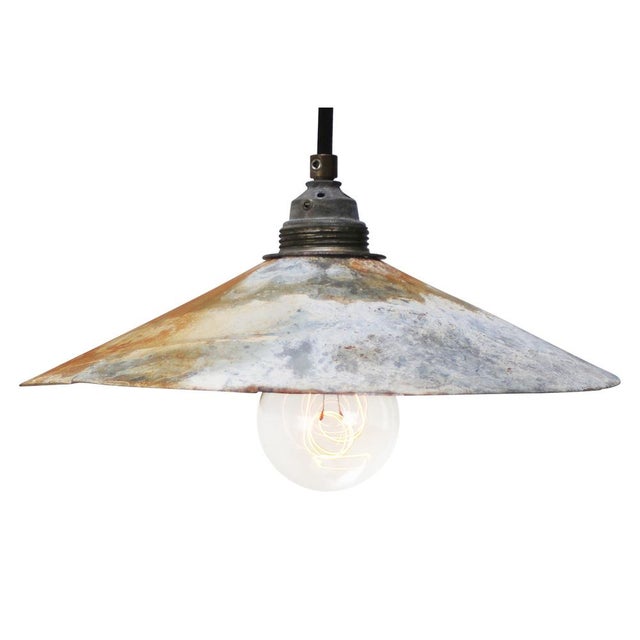 Vintage Industrial Rust Zinc Metal Pendant Lamp For Sale - Image 6 of 7
