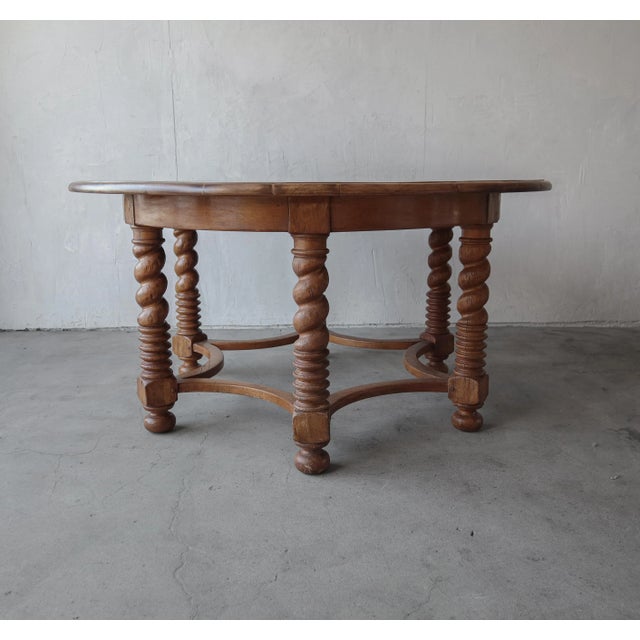 Rustic European 5ft Round European Walnut Barley Twist Dining Table For Sale - Image 3 of 6