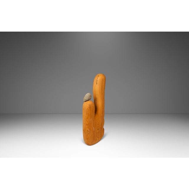 Brown 2-Piece Organic Modern Abstract Freestanding Sculpture in Solid Cypress & Stone by Mark Leblanc for Leblanc Studios, Usa, C. 2020s For Sale - Image 8 of 14