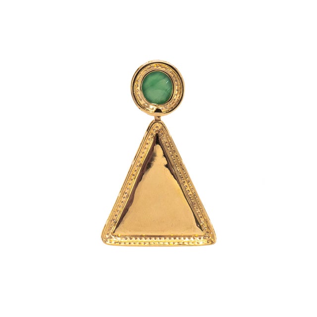 18k Yellow Gold 10.05ct Green Burmese Jadeite Jade Diamond Double Drop Pendant For Sale - Image 4 of 8