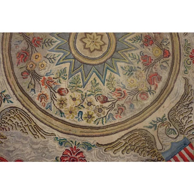 Magistral Tan Beige Color With Floral and Geometric Design Antique American Hooked Rug For Sale - Image 10 of 15