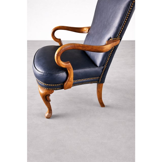 Sam Moore Pair of Vintage Sam Moore Traditional Armchairs in Leather-Like Vinyl With Nailhead Trim For Sale - Image 4 of 12