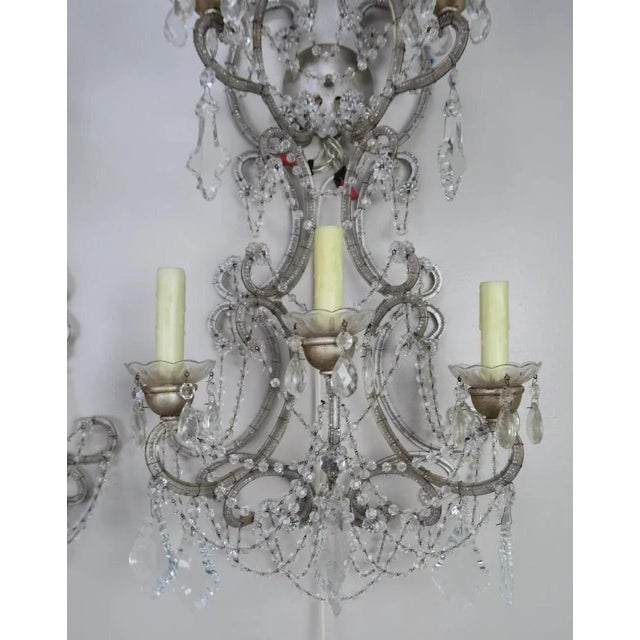 Metal Pair of Six-Light Italian Crystal Beaded Sconces For Sale - Image 7 of 9