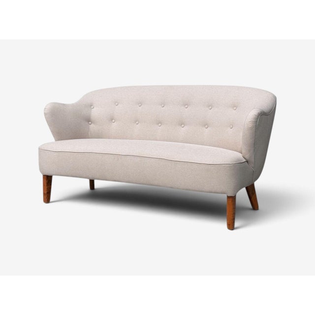 Flemming Lassen, Rare Sofa, Beige Fabric, Birch, Finland, 1950s For Sale - Image 4 of 12