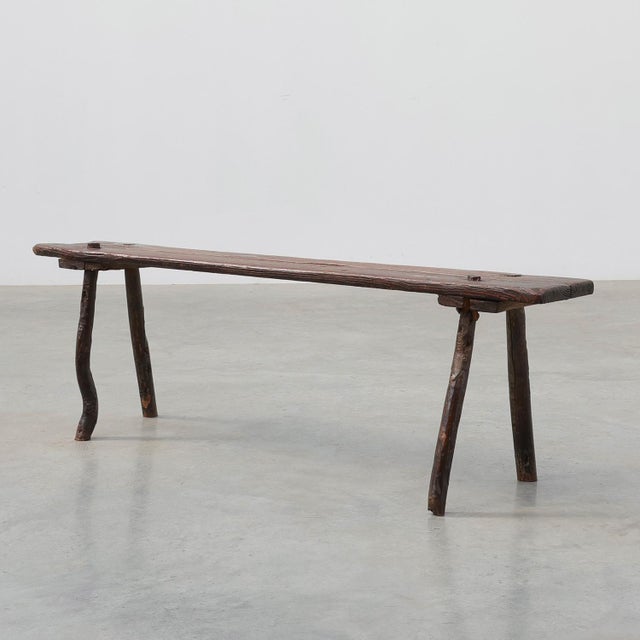 19th Century French Primitive Wooden Bench with Splayed Legs For Sale - Image 14 of 14