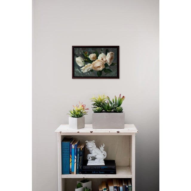 Contemporary Roses II by Jon Doran | Oil on Panel Small White Roses Still Life For Sale - Image 9 of 9