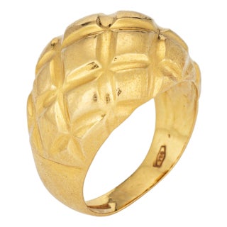 Vintage Sculptural Wide Band Ring Sz 6 18k Gold Textured Dome Geometric Jewelry For Sale