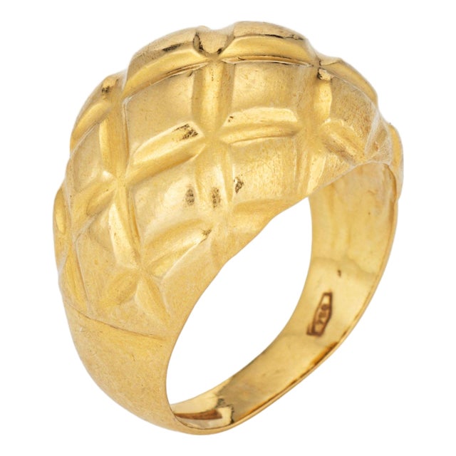 Vintage Sculptural Wide Band Ring Sz 6 18k Gold Textured Dome Geometric Jewelry For Sale