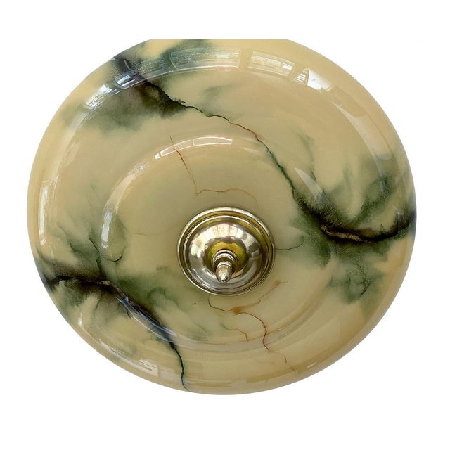 Art Deco Pendant Light in Amber Green Marble Glass, 1930s For Sale - Image 15 of 18