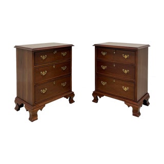 Craftique Solid Mahogany Chippendale Style Three-Drawer Nightstands - Pair For Sale
