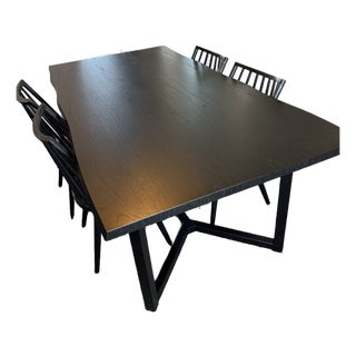 Crate & Barrel Dining Set – 80” Live Edge Table + 4 Chairs For Sale