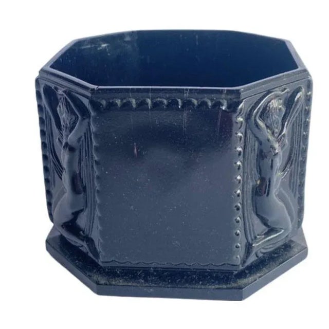 1920s 1920s Art Deco Black Amethyst Tiara Glass Vanity Jar With Nude Woman For Sale - Image 5 of 9