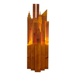 20th Century Wooden New York Skyline Illuminated Sculpture, Italy For Sale