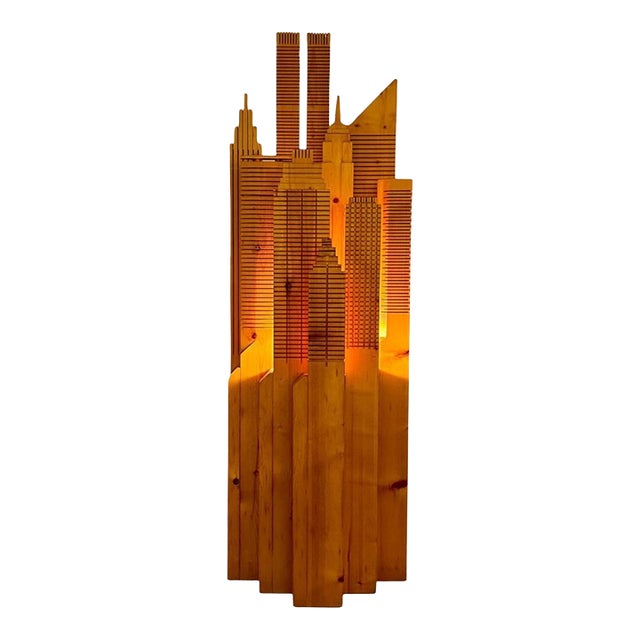 20th Century Wooden New York Skyline Illuminated Sculpture, Italy For Sale