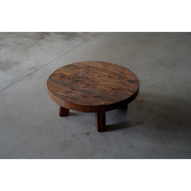 Rustic Rustic Round Oak Coffee Table, Netherlands, 1960s For Sale - Image 3 of 9
