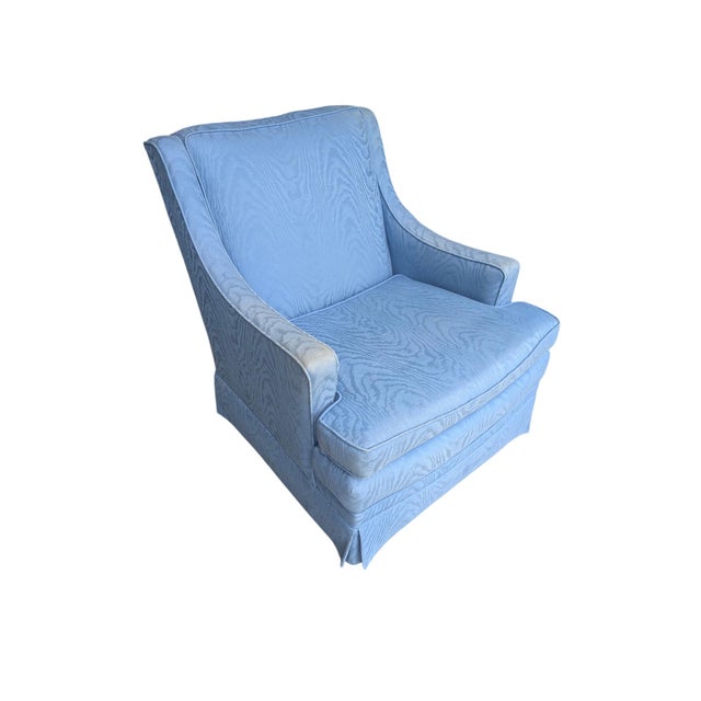 Textile Vintage Custom Upholstered Blue Club Chair- A Pair For Sale - Image 7 of 18