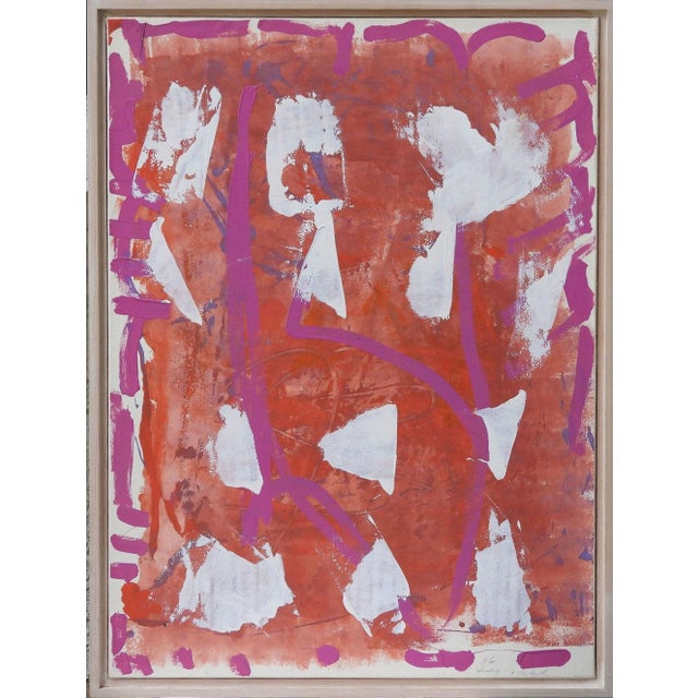 Rare Lea Nikel Acrylic on Cardboard Mounted on Fabric Painting, 1996 For Sale