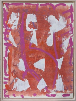Rare Lea Nikel Acrylic on Cardboard Mounted on Fabric Painting, 1996