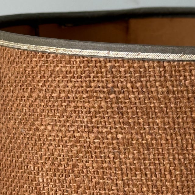 Brown 1960s Burlap Barrel Lampshades - a Pair For Sale - Image 8 of 9