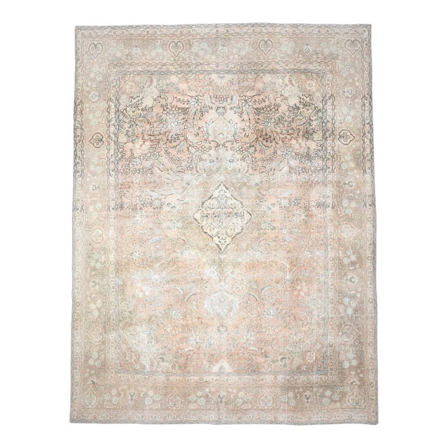 1970s Vintage Persian Handmade Wool Cotton Beige Area Rug For Sale