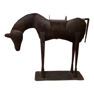 Mid 20th Century Stunning French Metal Horse on the Stand Sculpture For Sale