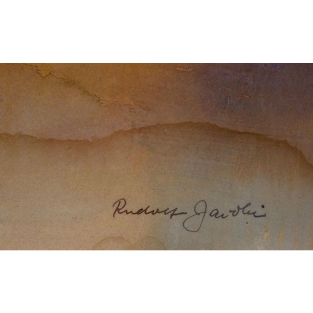 Afternoon Street Scene - Mid Century Figurative Landscape by Rudolf Jacobi For Sale - Image 4 of 4