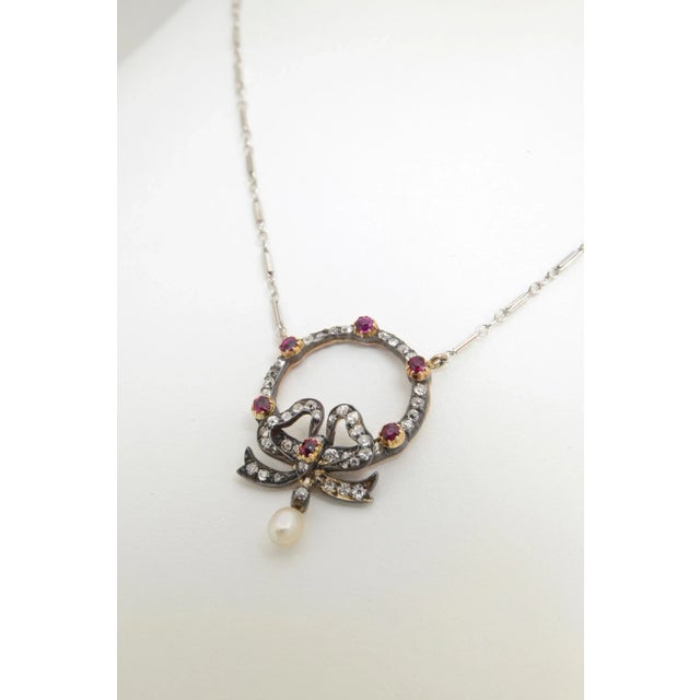 Early 20th Century Edwardian Belle Époque Ruby Diamond Bow Necklace For Sale - Image 5 of 5