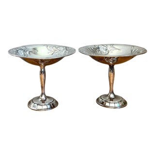 Vintage Silverplate Floral Compotes - Pair For Sale