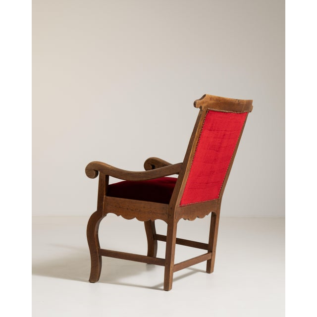 19th Century Voltaire Oak Armchair with Velvet Upholstery, Antique, France, 19th Century For Sale - Image 5 of 12