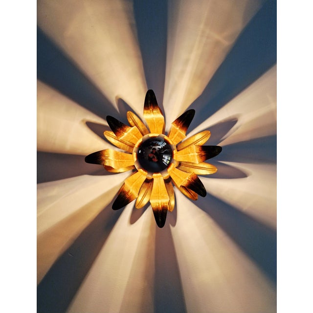 Italian Floral Ceiling Light in Gilded Metal, 1960s-1970s For Sale - Image 13 of 14