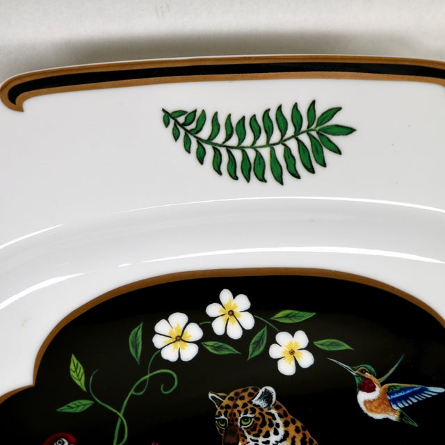 1990s Lynn Chase Porcelain Jaguar Jungle 14" Octagonal Serving Platter With Gold Trim For Sale In Cincinnati - Image 6 of 14