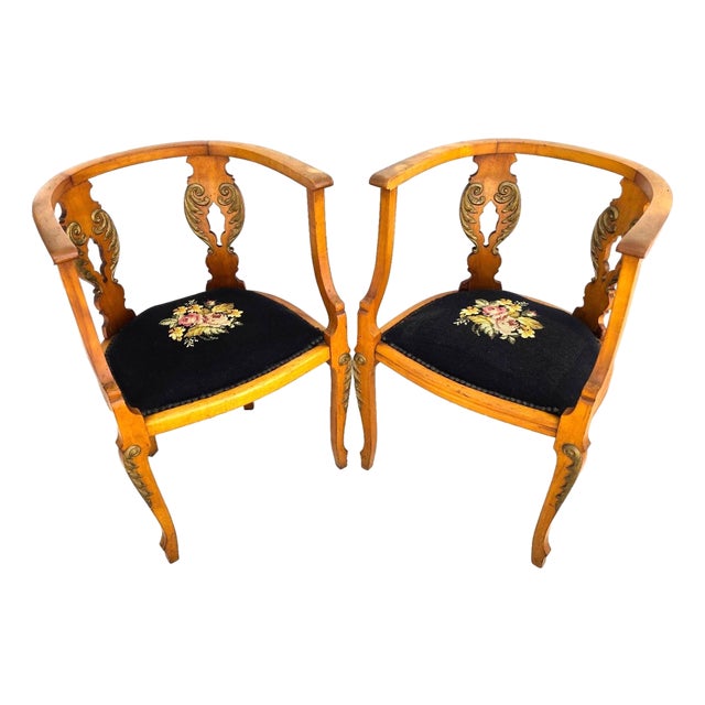 Antique Circa 1900 Victorian Corner Tub Barrel Chairs Set of 2 For Sale