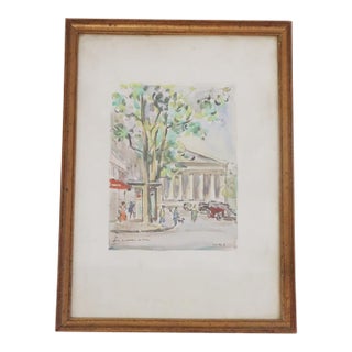 20th Century Paris Street Scene Watercolor Painting For Sale