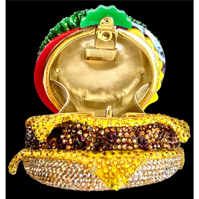 21c Judith Leiber Cheese hamBurger Crystal Gold Minaudiere Evening Clutch Shoulder Bag For Sale - Image 14 of 16