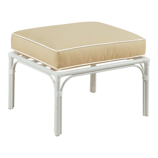 Haven Outdoor Ottoman, Antique Beige and White For Sale